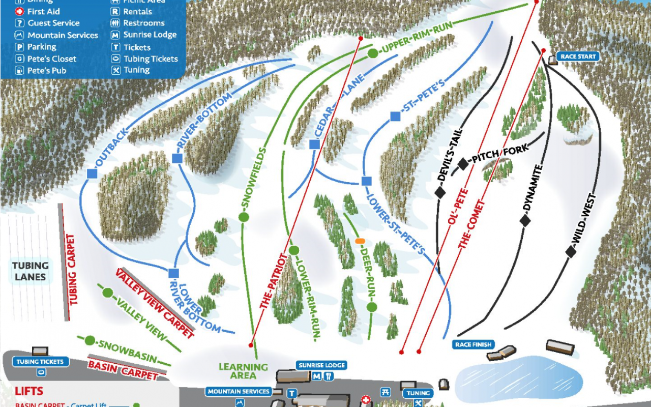 Ski Trail Map for Mount Peter Ski Area in Warwick, NY