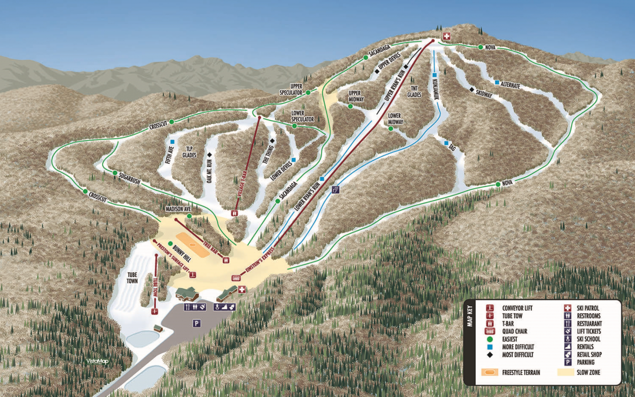 Ski Trail Map for Oak Mountain Ski Area in Speculator, NY