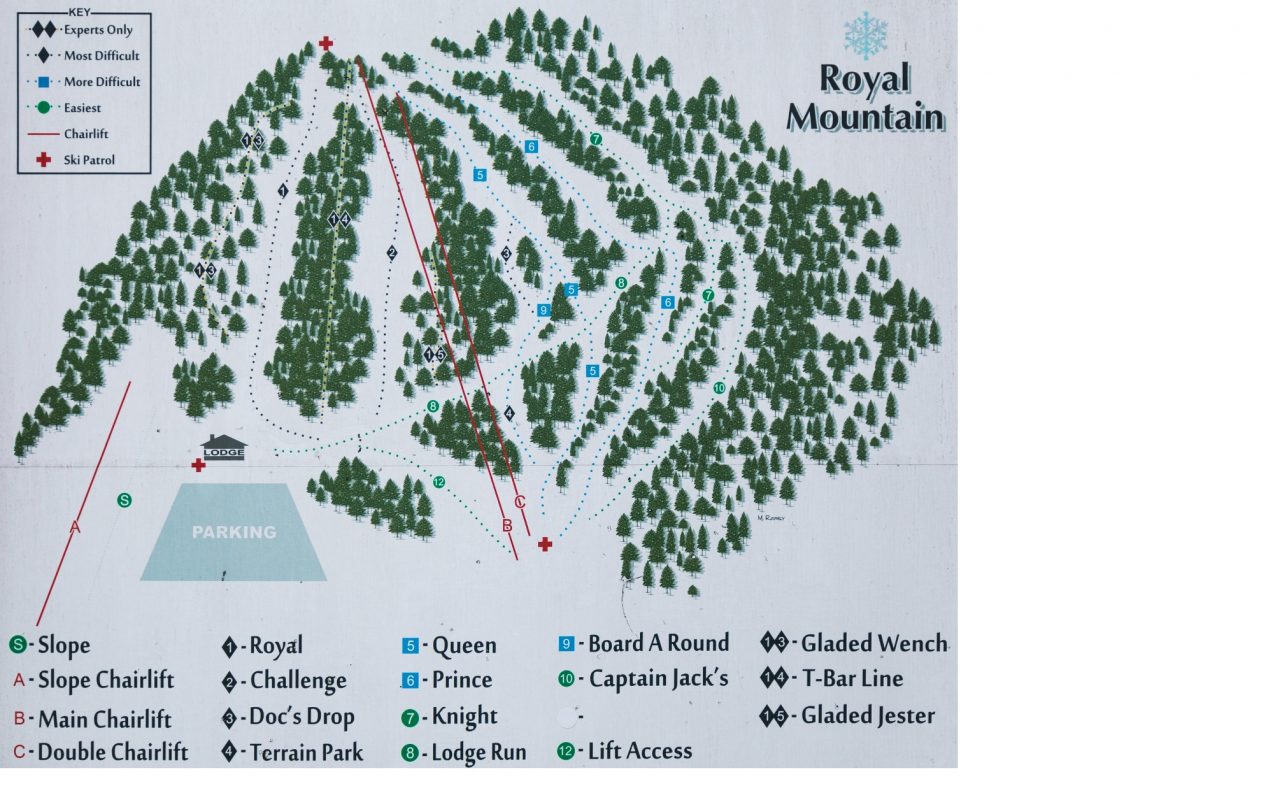 Ski Trail Map for Royal Mountain Ski Area in Caroga Lake, NY