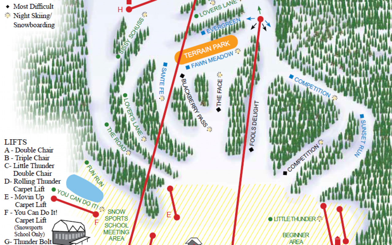 Ski Trail Map for Thunder Ridge Ski Area in Patterson, NY