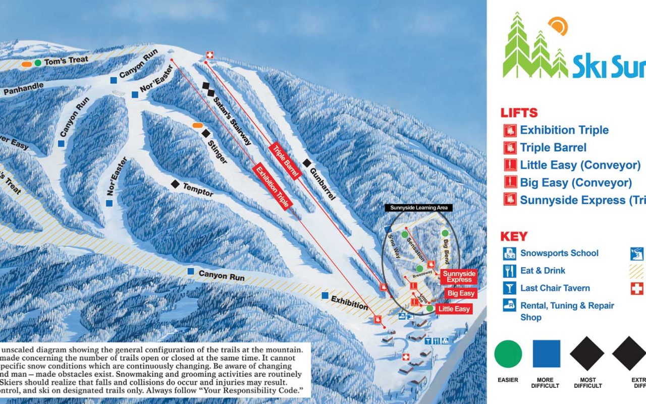Ski Trail Map for Ski Sundown in New Hartford, CT