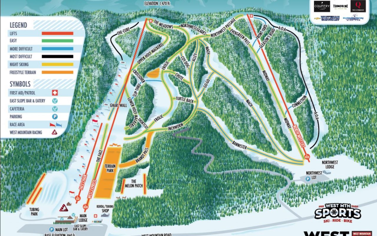 Ski Trail Map for West Mountain Ski Area in Queensbury, NY