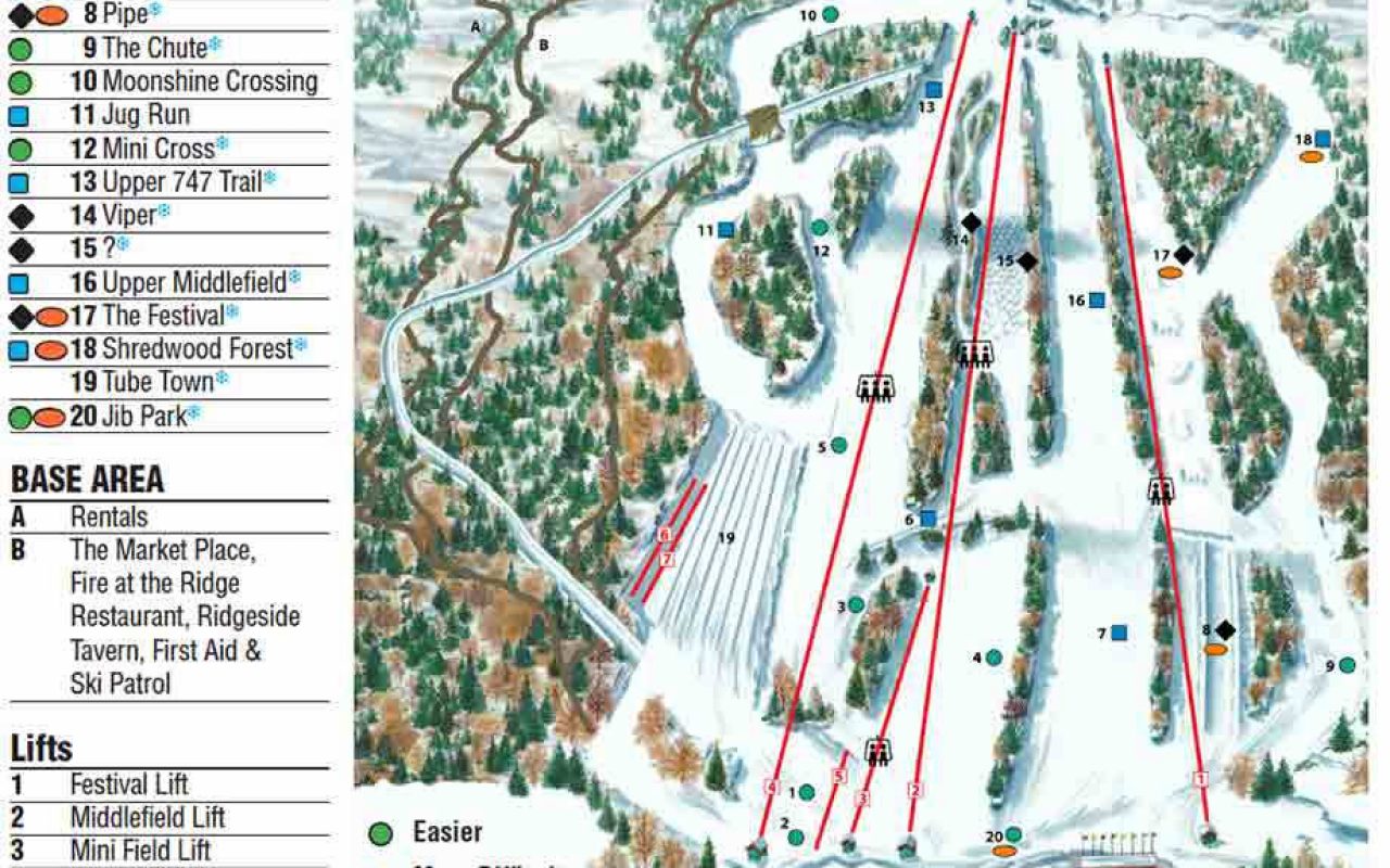 Ski Trail Map for Powder Ridge Mountain Park & Resort in Middlefield, CT