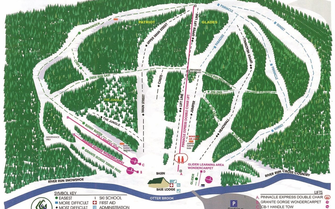 Ski Trail Map for Granite Gorge Ski Area in Keene, NH