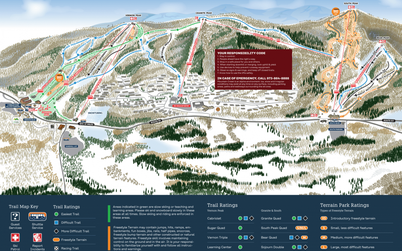 Ski Trail Map for Mountain Creek Ski Resort in Vernon, NJ